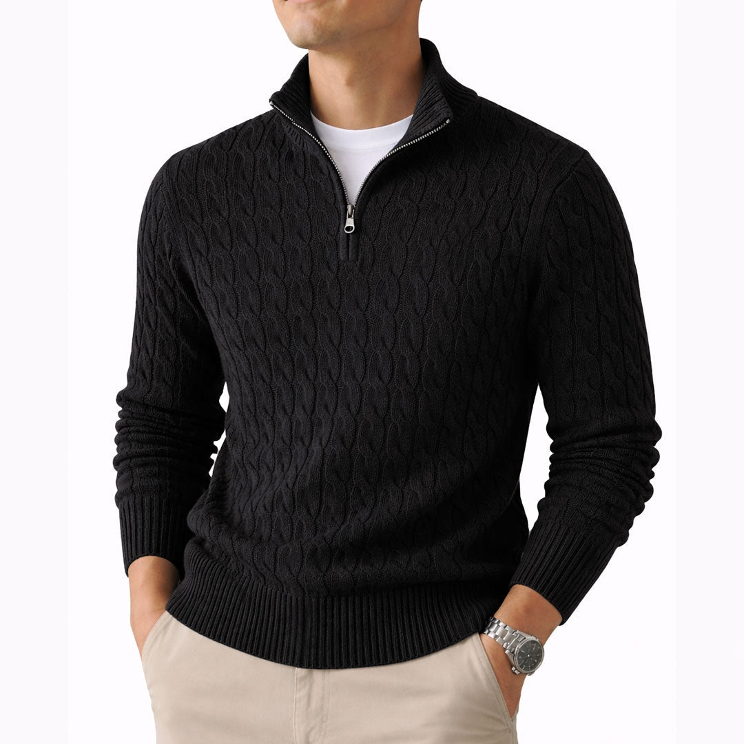 Cable-knit jumper with a quarter-length zip