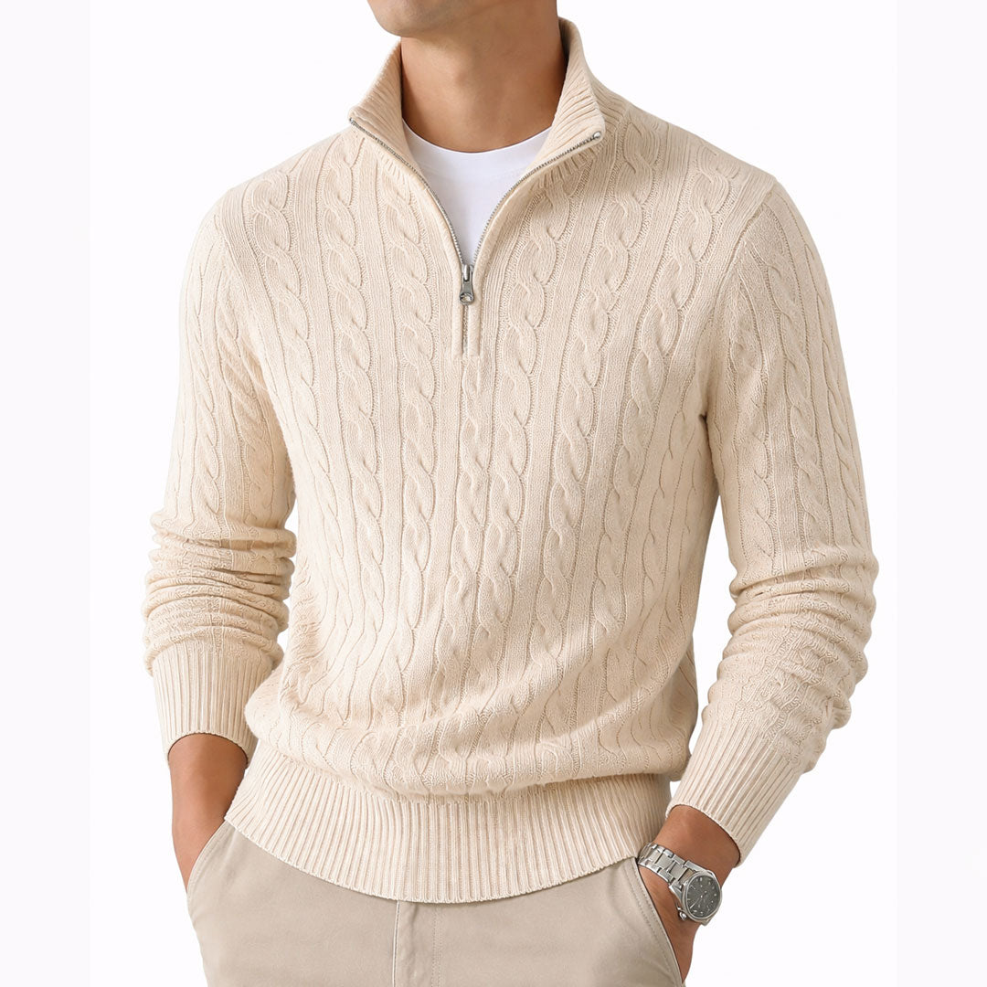 Cable-knit jumper with a quarter-length zip
