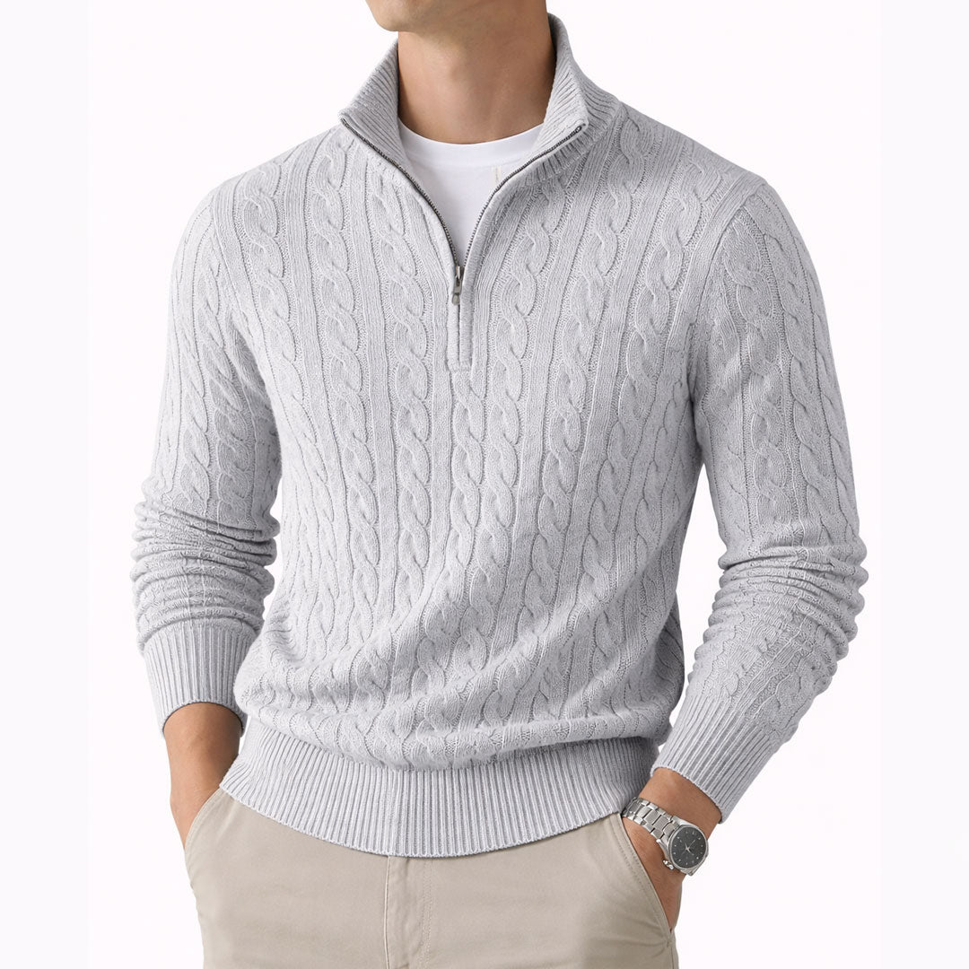 Cable-knit jumper with a quarter-length zip