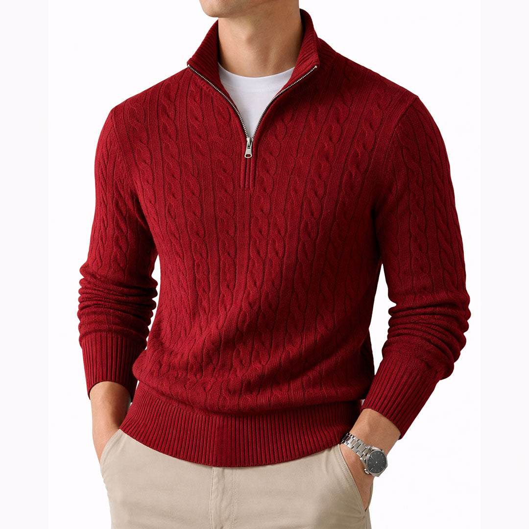 Cable-knit jumper with a quarter-length zip