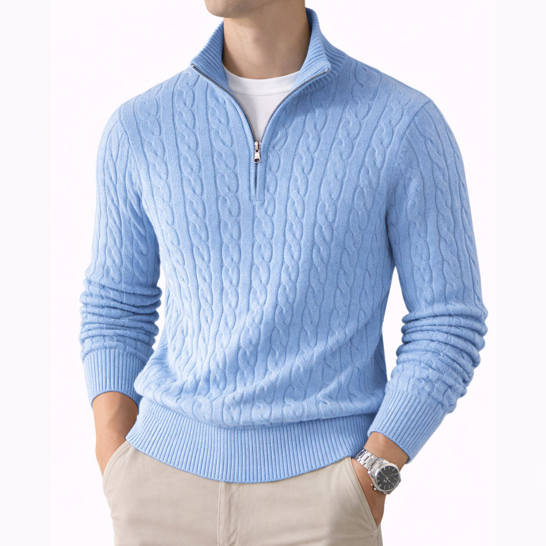 Cable-knit jumper with a quarter-length zip